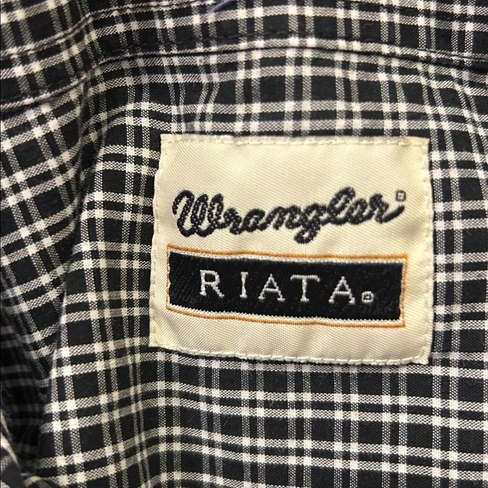 Wrangler Riata Black White Checkered Plaid Long Sleeve Button Down Shirt XXL - Picture 3 of 9